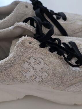 Tory Burch Cream Suede Sneakers with Black Laces